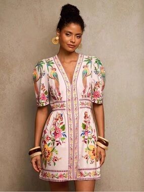 Free people like Floral Parrot Embroidered Mini Dress - Pink brand new, no tags.
